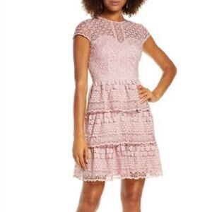 New Chi Chi London Sloanie Mink Floral Lace Tiered Dress